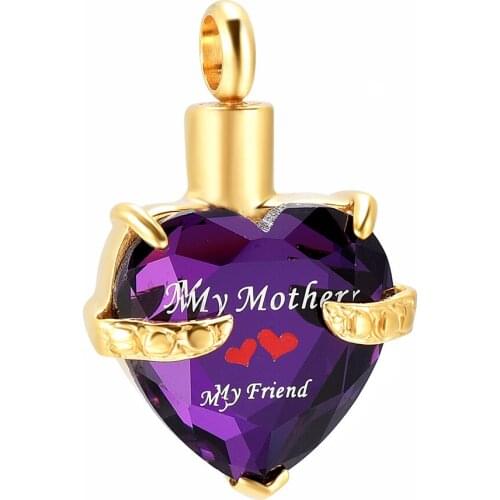 CMJ9790 "My Mother My Friend "Purple Stone Cremation Urn Necklace Urn Charm Pendant Memorial Jewlery for Mom n Xsmas Gift