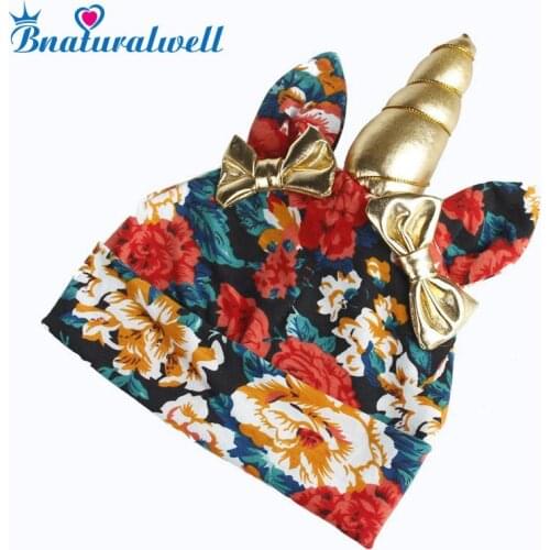 Bnaturalwell Cotton Unicorn Baby Hat Girls Boys Unicorn Cap Spring Toddler Kids Beanies Cut Infant rainbow hats H141S