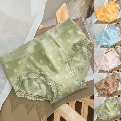 Womens Polka-Dot Mid-Waist Lace-Up Hip High Elasticity Triple-cornered Briefs