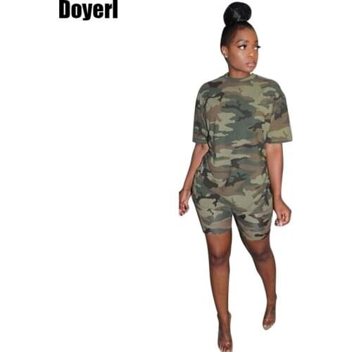 Women Two Piece Outfits 2020 Shorts Suit Camo Top Biker Shorts Set Matching Sets for Women Summer Lounge Set 2 Piece Tracksuit