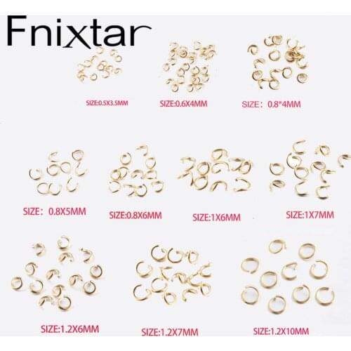 Fnixtar 100pcs/Lot 0.5*3.5mm 0.6*4mm 0.8*4/5/6mm 1*/6/7mm 1.2*7mm PVD Plating Gold Color Stainless Steel Open Jump Ring Finding