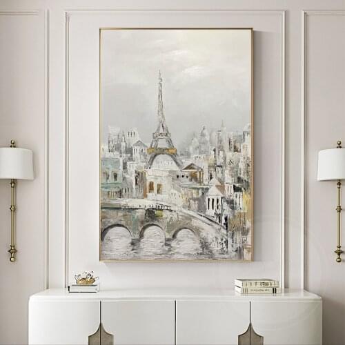 Oil Painting Hand Painted On Canvas Abstract City Eiffel Landscape Oil Painting Handmade Modern Wall Art Home Decoration Murale