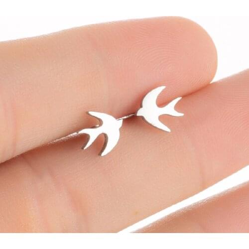 Tiny Stainless Steel Flying Swallow Stud Earrings Small Bird Earring For Kids Lovely Beautiful Jewelry Wedding Birthday Present