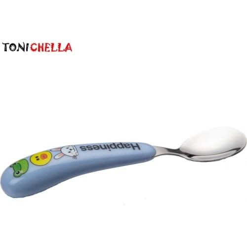 Stainless Steel Baby Spoon Food Grade Handle Infant Kids Tableware Curve Design Cute Durable Children Toddler Utensil CL5706