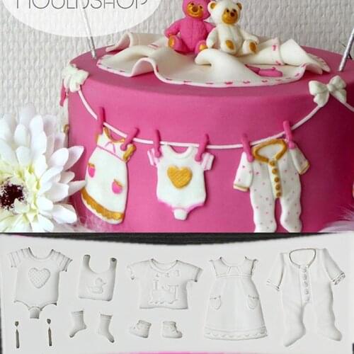 Luyou1 pcs Lovely Baby Clothes Silicone Fondant Mold DIY Cupcake Chocolate Candy Pastry Mold Christmas Cake Decorating Tools FM0
