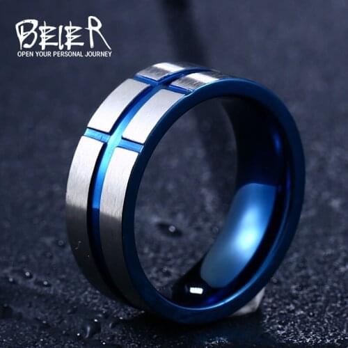 Beier 316L Stainless Steel Unique Cool Blue Bottom Ring Boys Cool Finger Blueornaments Fashion Jewelry BR-R083