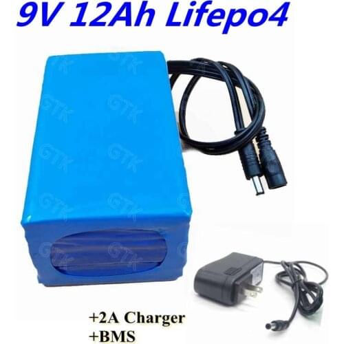 9V 10Ah lifepo4 lithium battery pack 9.6v with bms 3s 3.2V batteries for vacuum cleaners childrens toy car +2A Charger