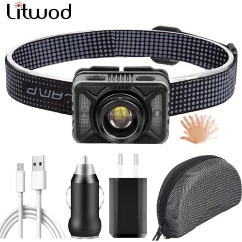 XHP50.2 Sensor Zoomable Led Headlamp Built in Battery Head Lamp Headlight Waterproof Running Litwod XHP50 Bulbs Lights 20W