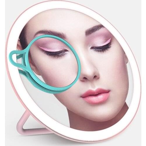 LED Desktop Makeup Table Mirror Vanity Lights Beauty Mirror Lamp Portable with Light Makeup Three Times Magnifying Glass Lamp