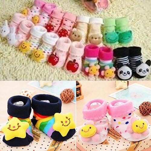 Baby Boy Girl Anti Slip Cotton Socks Boots Shoes Cartoon Animal 0-12 Months Newborn