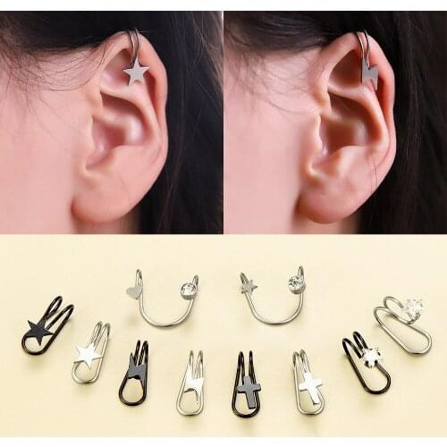 New Fashion Simple Joker Alloy Moon Heart Earrings For Women Man Ear Clip U-Shaped Metal Earrings Female Jewelry Gift Wholesale