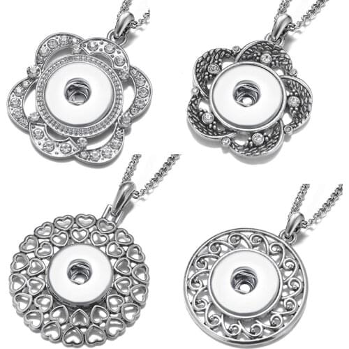 New Silver Round Flowers Hearts Hollow snap pendant necklace fit 18mm snap buttons 18mm snap jewelry