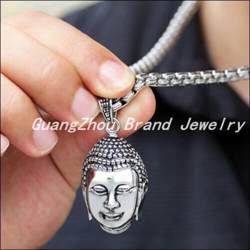 New Silver color 316L Stainless Steel High Quality Buddha Mens Pendants Necklaces With One Chain For Free,Perfect Technology