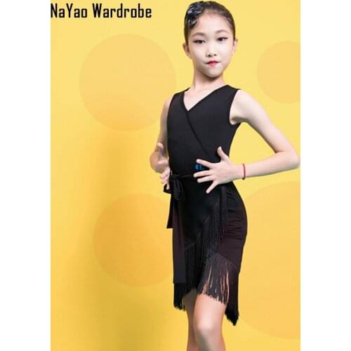 2021 New G3361 Kids Latin Dance Dress V Neck Sleeveless Tassel Girl Latin Dancing Cloth Stage Ballroom Dancewear L8062