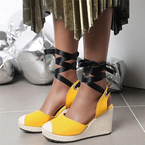 Women Lace Up Straps Platform Wedges High Heel Gladiator Sandals Female Round Toe Summer Party Pumps Shoes Casual Oxfords Shoes