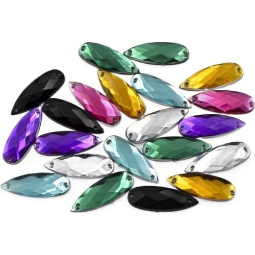 DIY 40Pcs 8mm*22mm Resin Drop Flatback Rhinestone Wedding 2 Hole Appliques Crafts Fashion Clothing Accessories SR08A*2