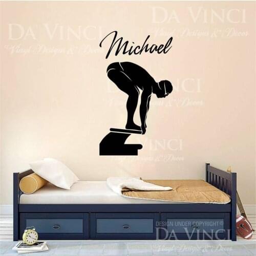 Name wim Wall Sticker Car Swimmer Decal Swimming Posters Vinyl Wall Decals Decor Mural Swimming Wall Decal