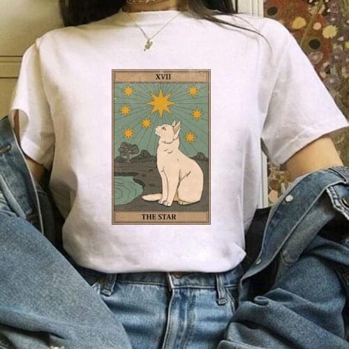 Tarot Cat Printed Tops Tee Summer Female T shirt Short Sleeve For Women Clothing Ulzzang Harajuku women Tops