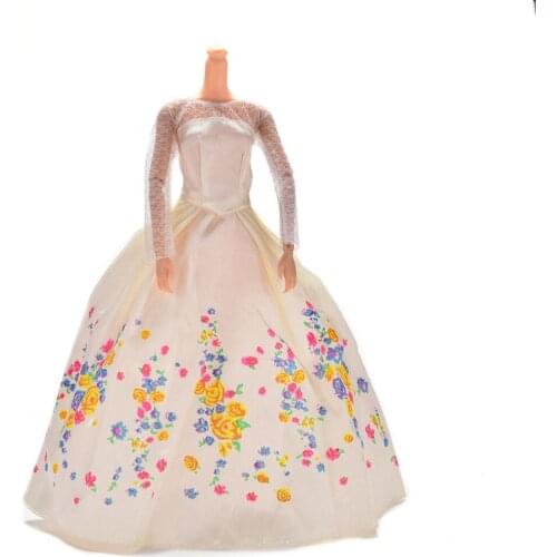 TOYZHIJIA 1PCS Fashion Handmake White Lace Flower Wedding Dress Doll Print Doll Dress Clothing Gown For Dolls Accessories