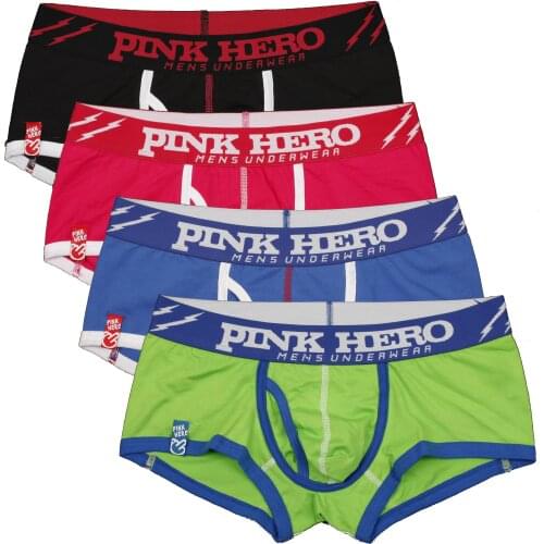4pcs Cool Pink Heroes Cotton Underwear Men Boxer Shorts Fashion Print Men Panties Breathable Male Underpants U-bag Gay cuecas