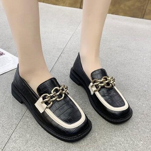Womens Shoes New Style Flat Shoes Ladies Leather British Retro Leather Shoes Casual Shoes Women Fashion All-match Shoes