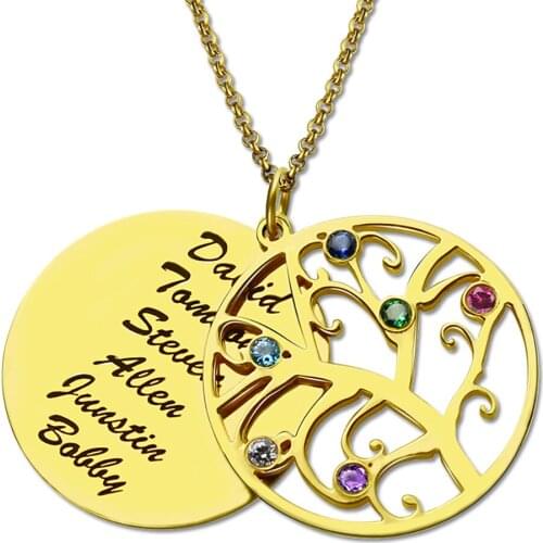 UONNEY Dropshipping Custom Name Necklace Women Tree of Life Stainless Steel Family Tree Pendant Necklace with Birthstones
