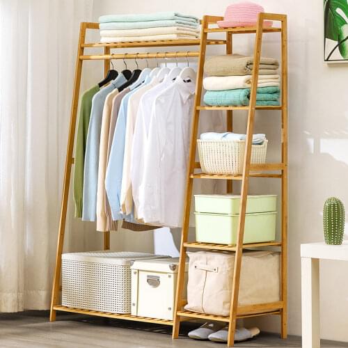 Modern simple bamboo clothes hanger household bedroom floor type coat rack bold sturdy large-capacity multi-functional s