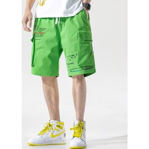 Japanese new summer new tooling shorts mens casual loose letter jogging Capris cargo short homme High waist shorts oversize
