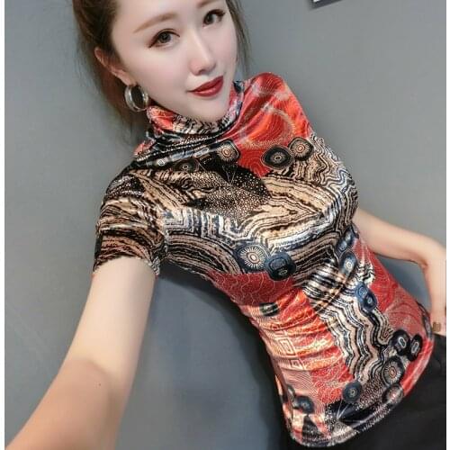 Streetwear Printing Turtleneck T Shirt Women Clothing 2020 Autumn Long Sleeve Sexy Velvet Tops Female Tee Shirt Pullovers Tshirt