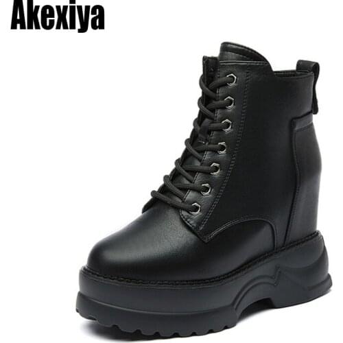 2021 Genuine Leather Women Ankle Boots Platform Round Toe Heel Lace Up Fashion Shoes For Woman Botas Mujer BC1961