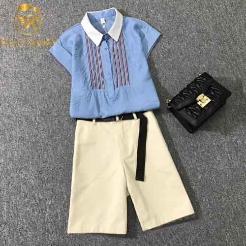 2021 Korea Women 2 Piece Set Elegant Stripe Turn Down Collar Short Sleeve Chiffon Shirt + High Waist Mini Skorts Suit Sets