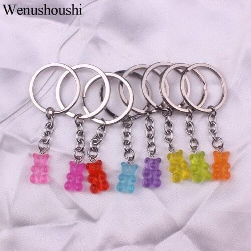 Many colors acylic cute bear key ring fashion small oso keyring for women birthday gifts jewelry accessories di090 di013