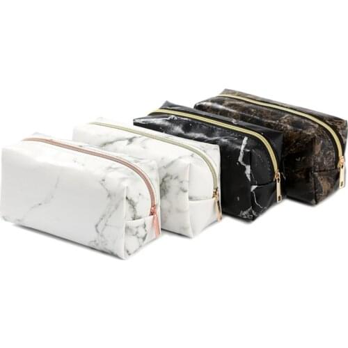 1Pc Women 4-Color Marbled PU Large Capacity Cosmetic Storage Bag Portable Clutch Toiletry Package Travel Makeup Bags