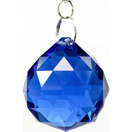 Top Quality 10PCS/lot Middle Blue Color 30mm crystal faceted balls (Free rings)glass chandelier pendants/ Crystal lamp Parts