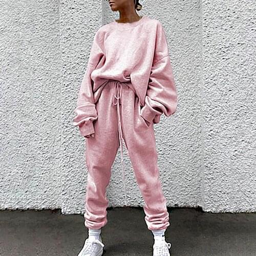 2021 Casual Simple Women Solid Color Long Sleeve Loose Loose Blouse Pants Autumn Winter Tracksuit Outfit