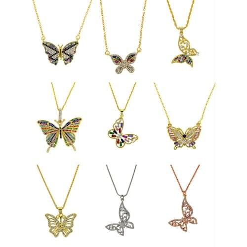2021 Tendy Butterfly Cubic Zirconia Rainbow CZ Statement Necklaces Pendants Woman Gold daily Jewelry For Wedding Dainty Gift