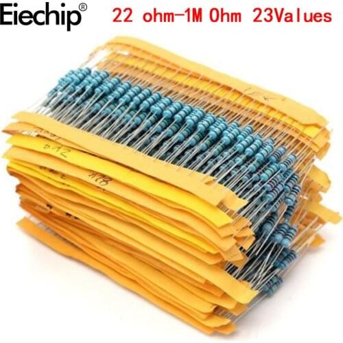 230pcs/Set (22R-1M) 2W Metal Film Resistors Assortment Kit,23 value set of resistance 1% 22R 51R 100R 1K 62K 82K 100K 120K 150K