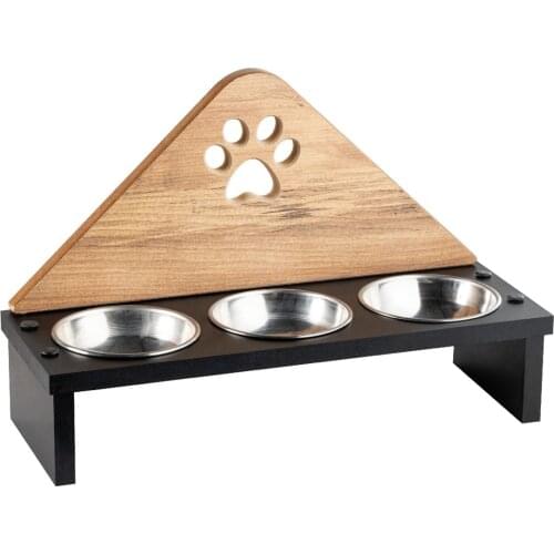 3 lü Ahşap Kedi Mama Kabı