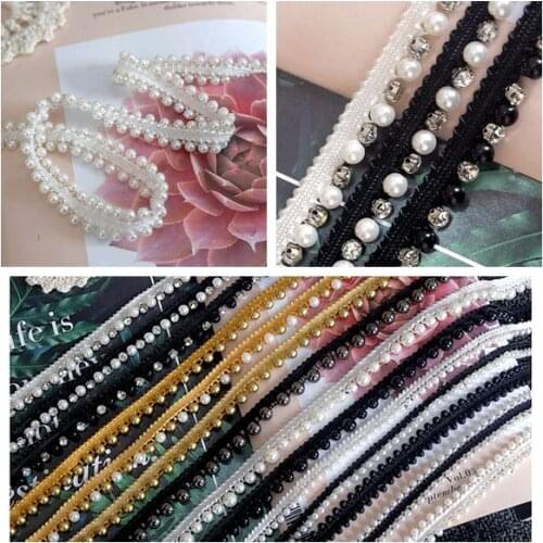3Yard/Lot High quality beaded lace trim accessories material DIY clothing neckline sleeve coat decorative ribbon pearl lace