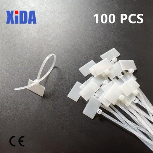 50pcs/100pcs Easy Mark 4*150mm White Nylon Cable Ties Tag Labels Plastic Loop Ties Markers Cable Tag Self-locking Zip Ties
