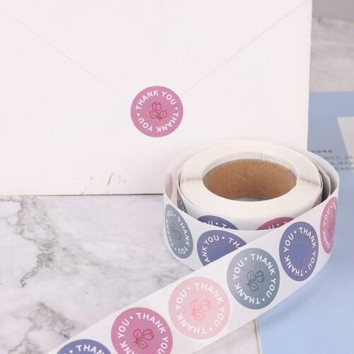 500pcs/roll Round Floral Thank You Stickers Scrapbooking For Package Seal Labels Custom Sticker Decoration Wedding Sticker