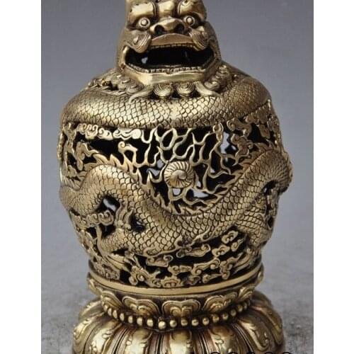 7"marked chinese buddhism brass fly dragon beast statue incense burner Censer