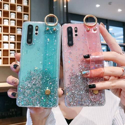Wrist Strap Glitter Case For Huawei P40 Lite P30 Pro Cases Bumper Huawei Nova 5T 3i 2i 3 Mate 30 Pro 20 P20 Pro Lite Cover Shell