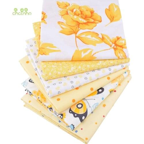 Chainho,Yellow Floral Series,Printed Twill Cotton Fabric,Patchwork Cloth,DIY Sewing&Quilting Material For Baby &Child,Half Meter