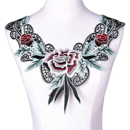 Red Flower Green Leaf Fake Neckline Collar Lace Fabric Vest Shoulder Female Decorative Scrapbooking NL083