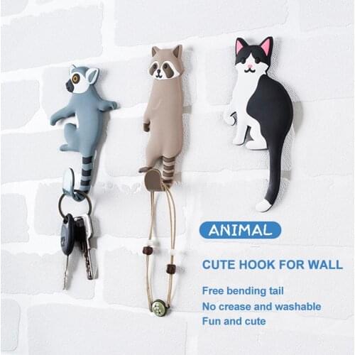 PVC Cartoon Animal Decorative Hook Fridge Whiteboard Sticker Animal Hanger Wall hook Refrigerator Kid Gift Home Decoration Hook