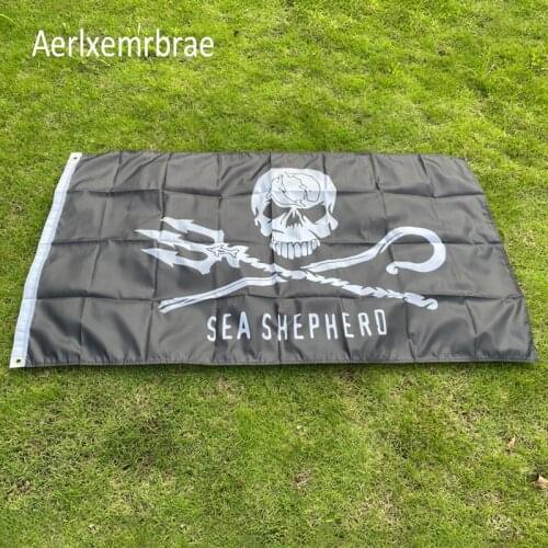 Aerlxemrbrae 90x150cm pirate flag polyester Halloween activities Sea Shepherd skull hanging Flag Banner