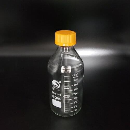 Reagent bottle,With yellow screw cover,Borosilicate glass 3.3,Capacity 1000ml,Graduation Sample Vials Plastic Lid