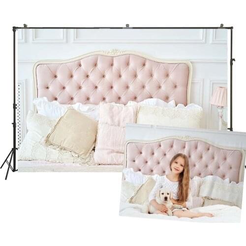 Photography Backdrop Light Colors Luxury Elegant Classic Bedroom Background Pink Buttoned Headboard Studio Baby Portraits Banner
