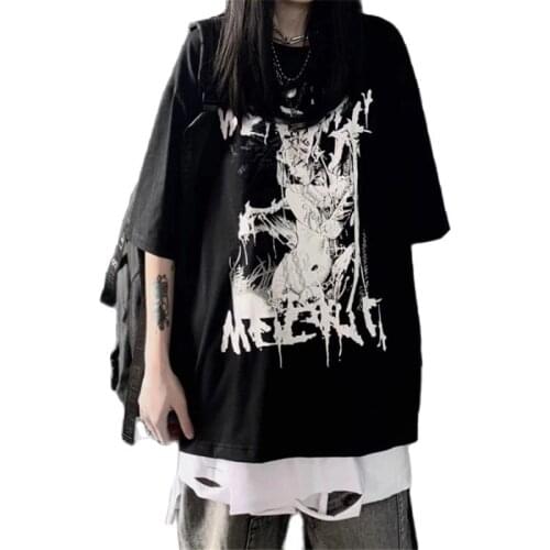 Y2K Anime Goth Tshirt womens t-shirt Tops Oversized Punk Harajuku Summer Top Dark Aesthetic Fairy Grunge Oversized t-shirt